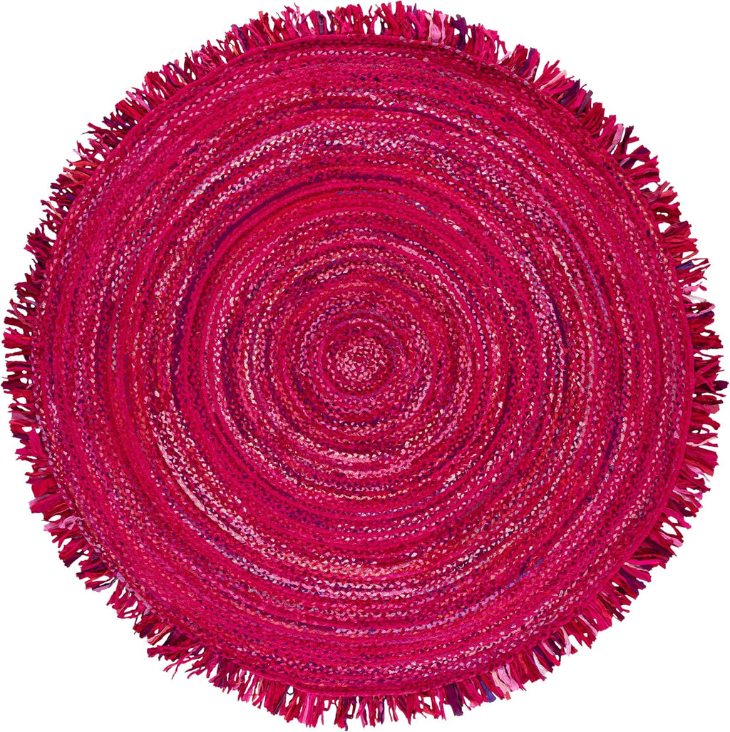 SAFAVIEH Braided Collection Area Rug - 7' Round, Pink & Fuchsia, Handmade Cotton, Ideal for Living Room, Bedroom, Dining Space (BRD451U)