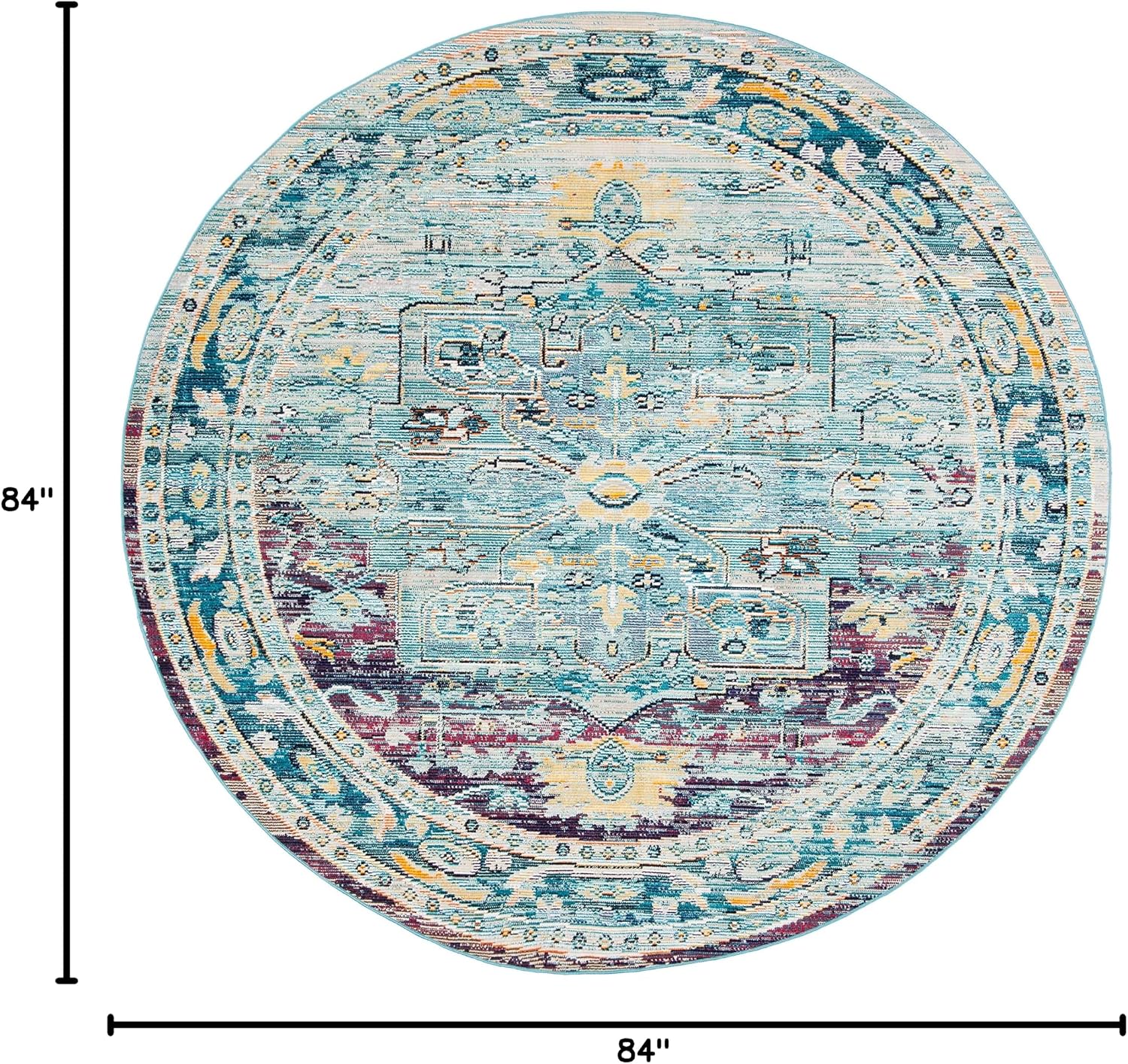 SAFAVIEH Crystal Collection Area Rug - 7' Round, Teal & Purple, Medallion Distressed Design, Non-Shedding & Easy Care, Ideal for High Traffic Areas in Living Room, Bedroom (CRS503D)