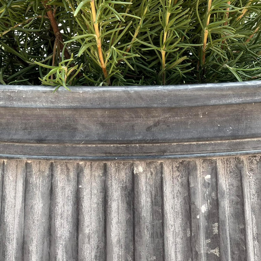 WHW Whole House Worlds French Country Style Tall Belly Bucket Pot Planters, Set of 3, Galvanized Metal, Vintage Grey, White Patina, Corrugated Cache Pots, Rustic, 22.5'