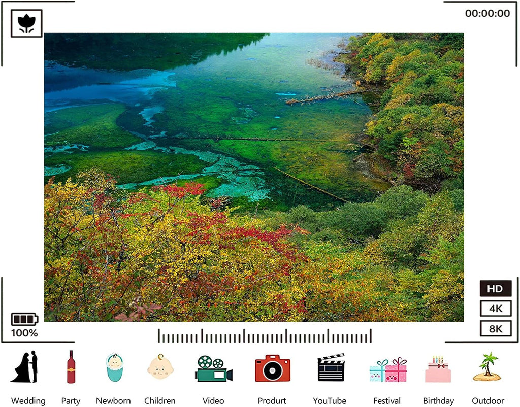 Trykid 20x10ft Turquoise Lake Autumn Foliage Backdrop Logs Trees Clear Water Expansive View Photography Background for Wedding Party Event Decoration Photo Booth Prop Fabric