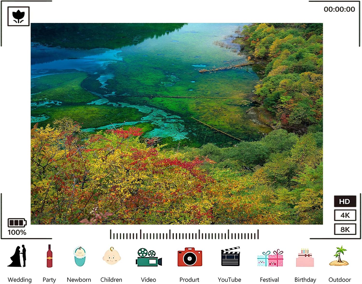 Trykid 20x10ft Turquoise Lake Autumn Foliage Backdrop Logs Trees Clear Water Expansive View Photography Background for Wedding Party Event Decoration Photo Booth Prop Fabric