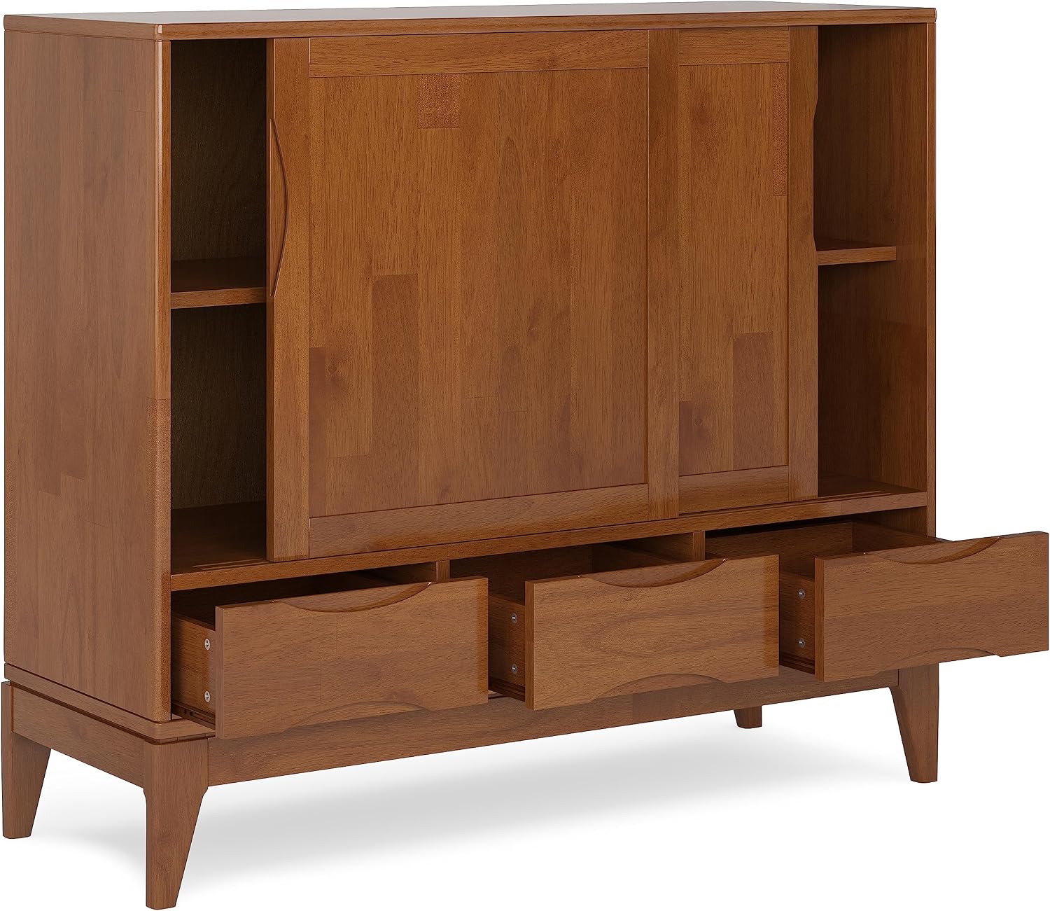 SIMPLIHOME Harper Solid Wood 48 inch Storage Cabinet in Teak Brown (Set of 2) for the Living Room, Entryway and Family Room