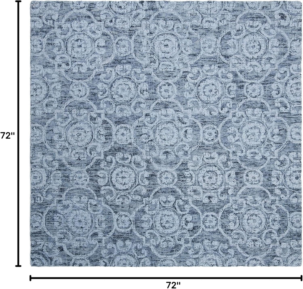 SAFAVIEH Abstract Collection Area Rug - 6' Square, Blue, Handmade Wool, Ideal for High Traffic Areas in Living Room, Bedroom (ABT207A)