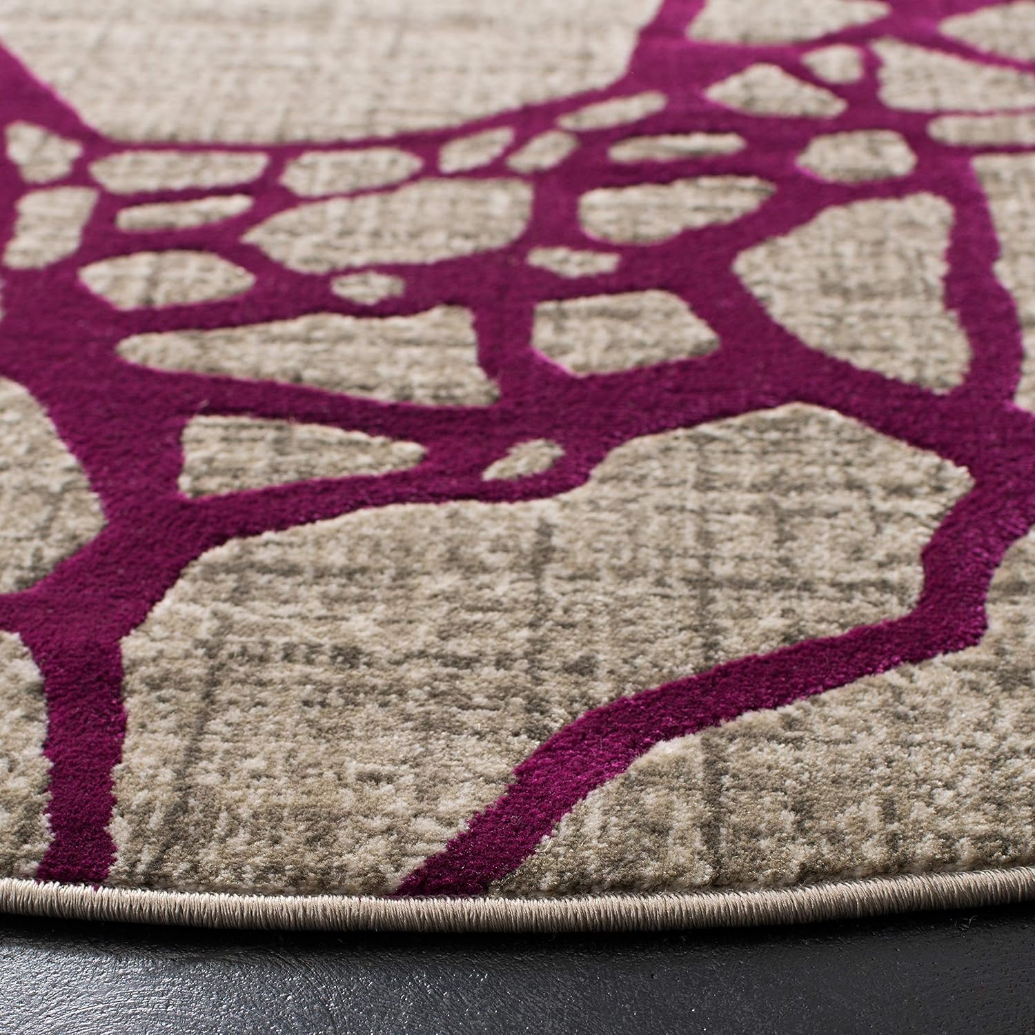 SAFAVIEH Porcello Collection Area Rug - 6'7' Round, Light Grey & Purple, Modern Abstract Design, Non-Shedding & Easy Care, Ideal for High Traffic Areas in Living Room, Bedroom (PRL7737B)