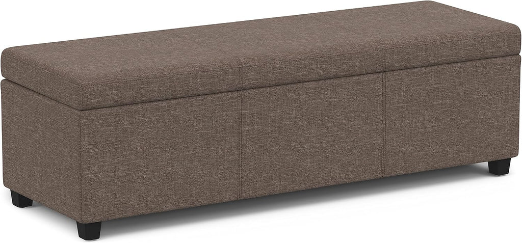 SIMPLIHOME Avalon Extra Large Storage Ottoman Bench - 54 inch Wide Upholstered Linen Look Fabric Rectangular Lift-Top Ottoman in Fawn Brown, Contemporary Bench for Living Room with Hidden Storage