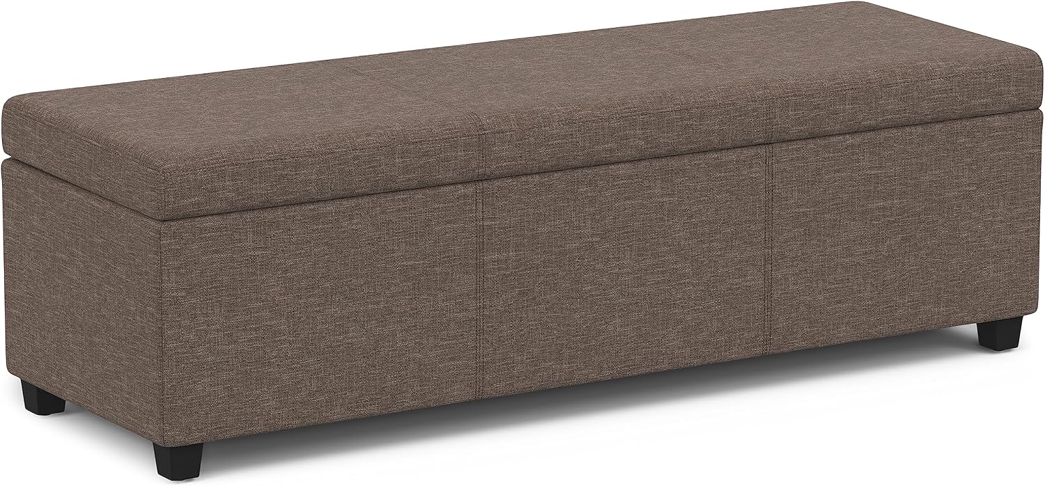 SIMPLIHOME Avalon Extra Large Storage Ottoman Bench - 54 inch Wide Upholstered Linen Look Fabric Rectangular Lift-Top Ottoman in Fawn Brown, Contemporary Bench for Living Room with Hidden Storage