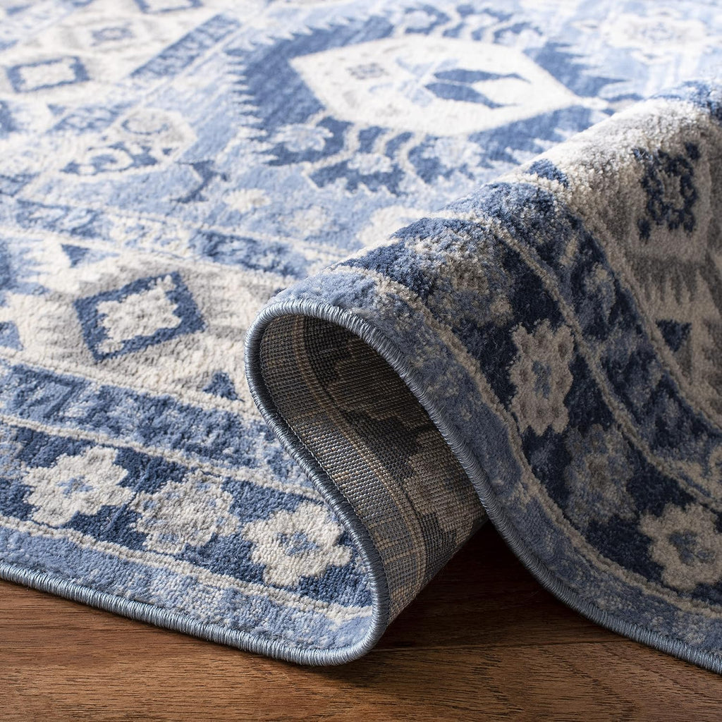 SAFAVIEH Kazak Collection Runner Rug - 2' x 8', Blue & Creme, Traditional Design, Non-Shedding & Easy Care, Ideal for High Traffic Areas in Living Room, Bedroom (KZK119D)
