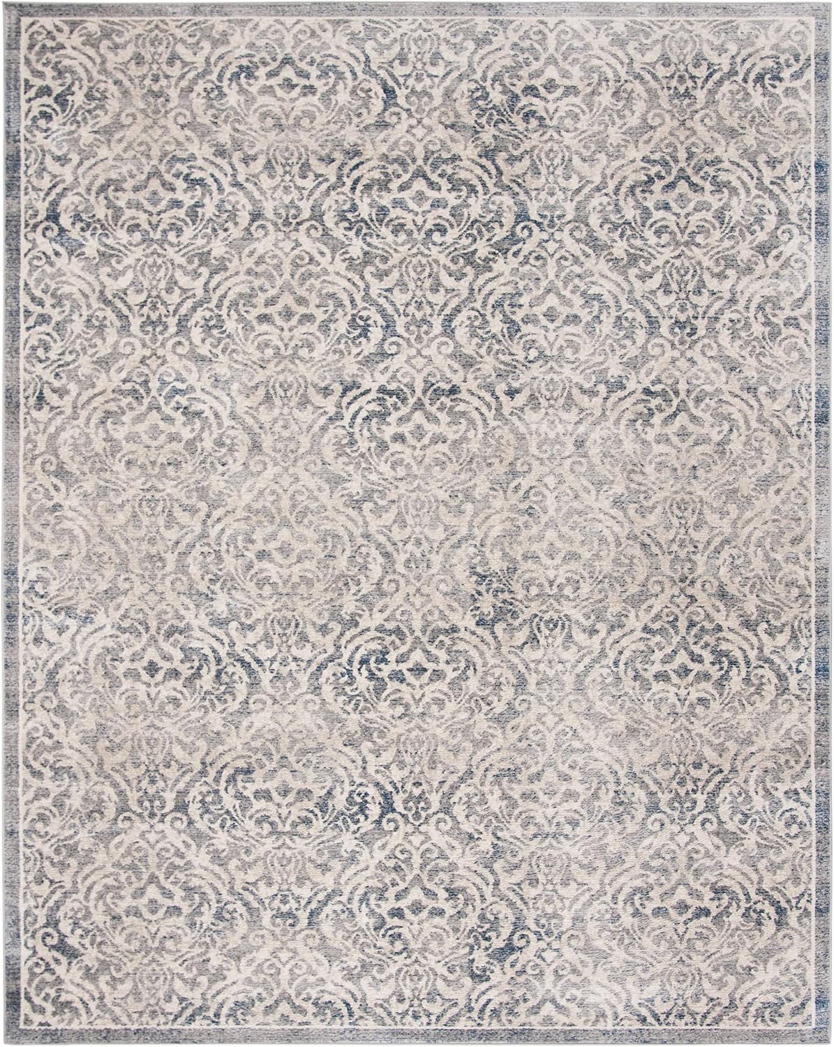 SAFAVIEH Brentwood Collection Area Rug - 9' x 12', Light Grey & Blue, Damask Design, Non-Shedding & Easy Care, Ideal for High Traffic Areas in Living Room, Bedroom (BNT810G)