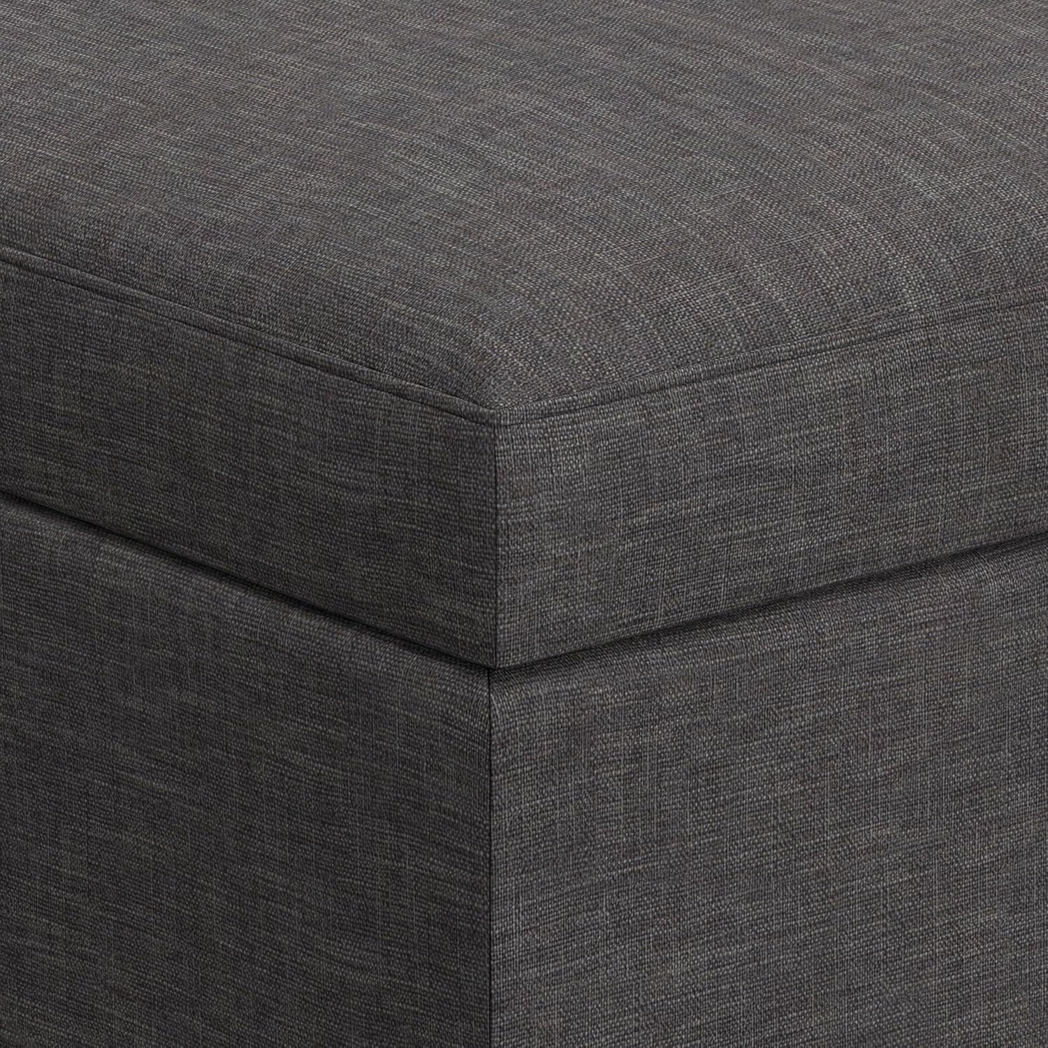 SIMPLIHOME Owen Coffee Table Storage Ottoman - 34' Wide x 19' High Upholstered Linen Look Fabric Rectangular Lift-Top Ottoman in Slate Grey, Mid-Century Modern Bench for Living Room with Tapered Legs