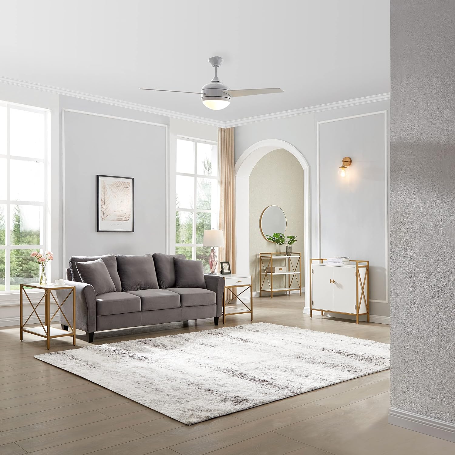 Design House 156513-WHT Treviento LED 52-inch Contemporary Indoor Ceiling Fan with LED Light Kit, 3-Blade, Reverse Airflow, Remote Control, White
