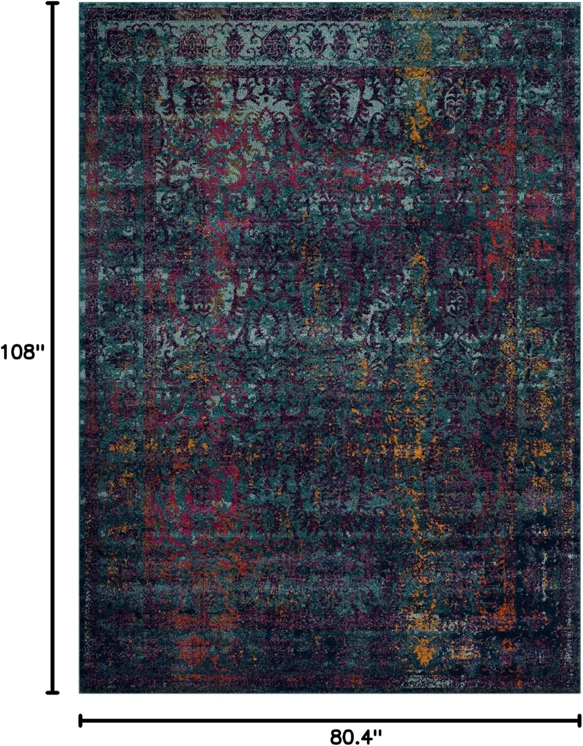 SAFAVIEH Granada Collection 6'7' x 9' Blue/Multi GRA351C Boho Chic Distressed Non-Shedding Living Room Bedroom Dining Home Office Area Rug