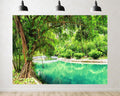 Trykid 20x10ft Lush Tropical River Backdrop White Stone Bridge Dense Greenery Clear Turquoise Water Photography Background Zen Garden Spa Retreat Party Decoration Photo Booth Prop Fabric