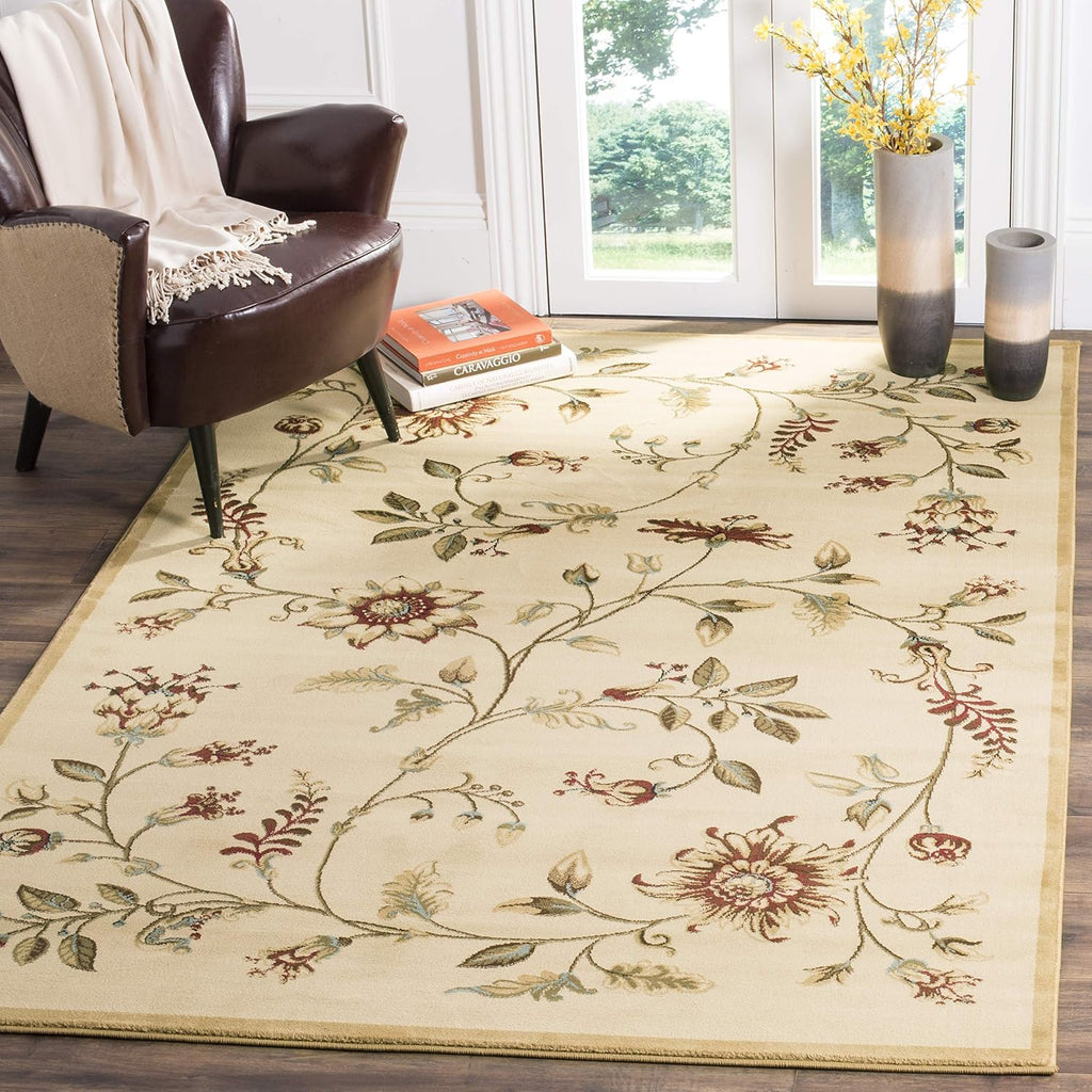 SAFAVIEH Lyndhurst Collection Area Rug - 5'3' x 7'6', Ivory & Multi, Traditional Floral Design, Non-Shedding & Easy Care, Ideal for High Traffic Areas in Living Room, Bedroom (LNH552-1291)