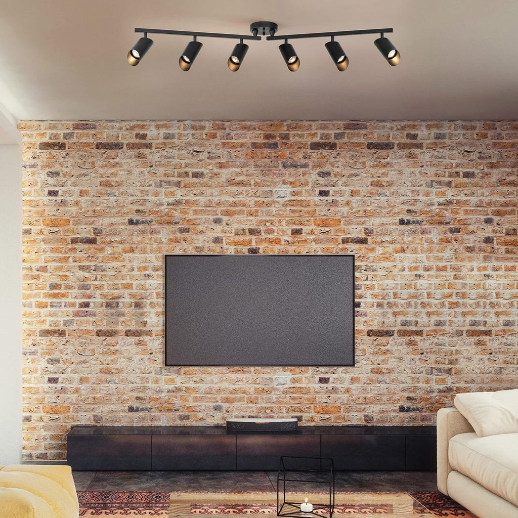 Globe Electric Foldable 6-Light Track Ceiling Light, Matte Black, Pivot Shades, GU10 Sockets
