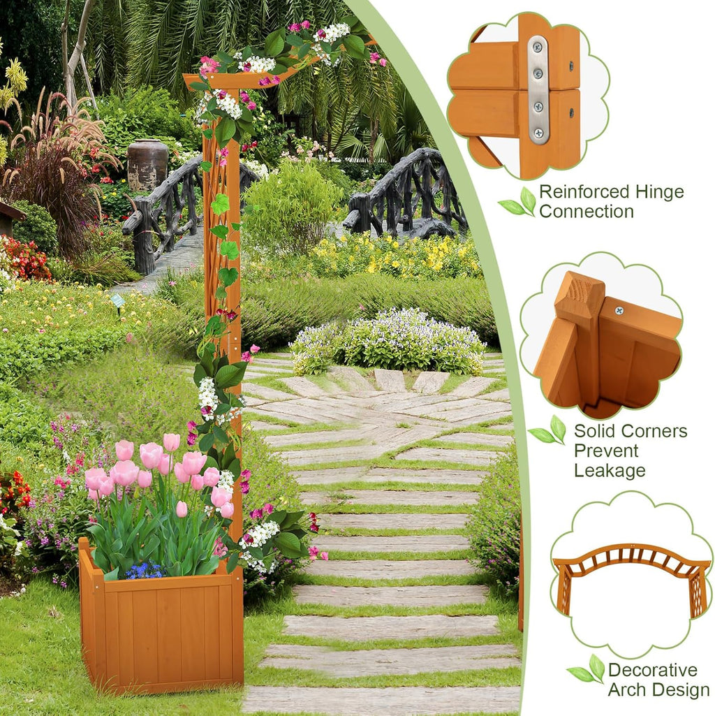 Moccha Wooden Garden Arbor with Planter - Outdoor Arbor Trellis for Climbing Plants, Roses, Vines, Outside Pergola Planter, Garden Arch for Lawn Backyard Wedding Ceremony Bridal Party (Natural)