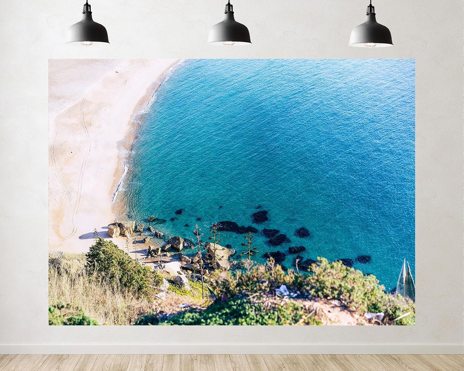Trykid 20x10ft Aerial Calm Bay Backdrop White Sand Clear Water Coastal Bluff Photography Background Seaside Vacation Scenic View Tapestry Party Decoration Photo Studio Prop Fabric