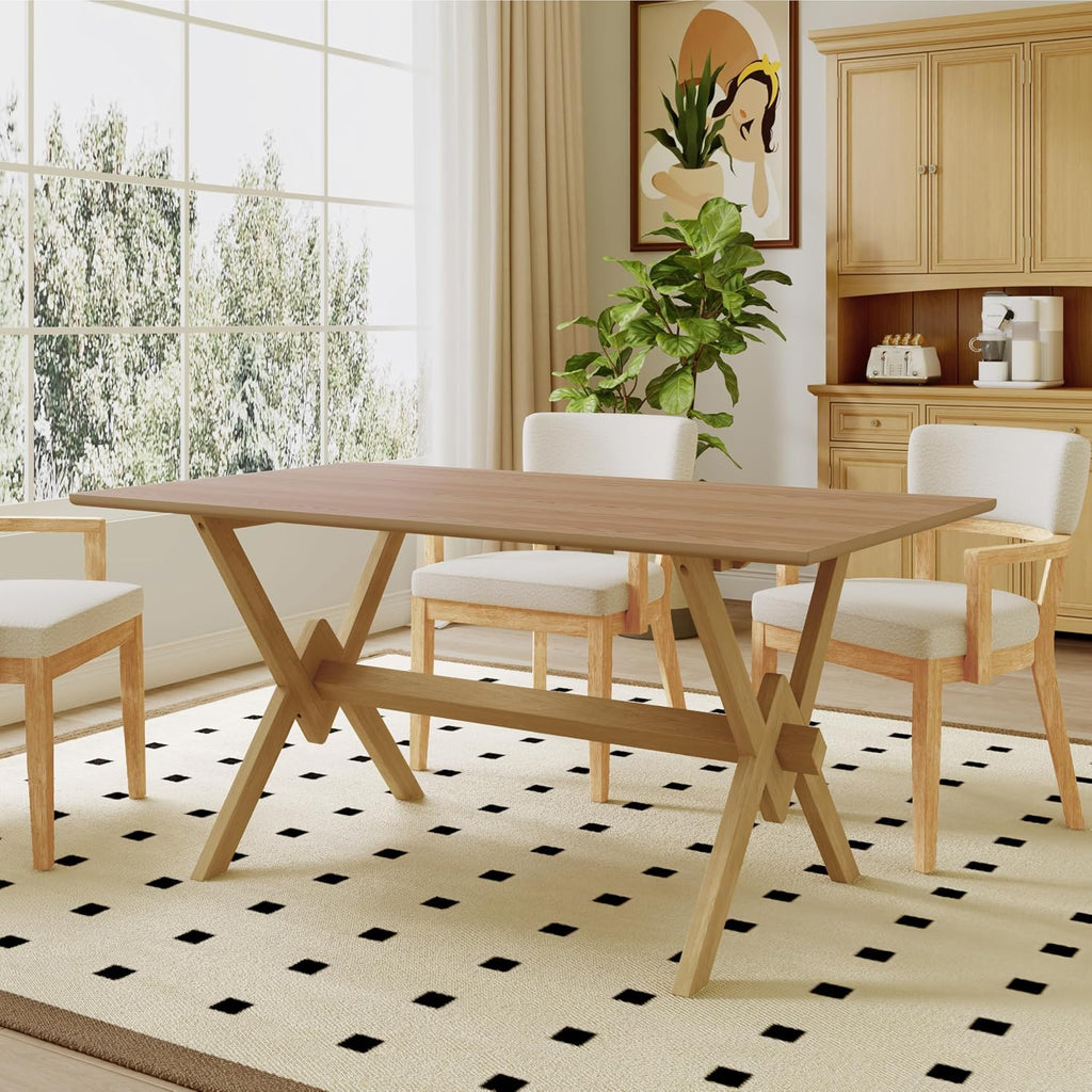 Christopher Knight Home Hiro 63 Inch Dining Table for 6 People, Modern Farmhouse Kitchen Table with Double V Legs, Wooden Rectangular Kitchen and Dining Room Furniture, Home Office, Natural