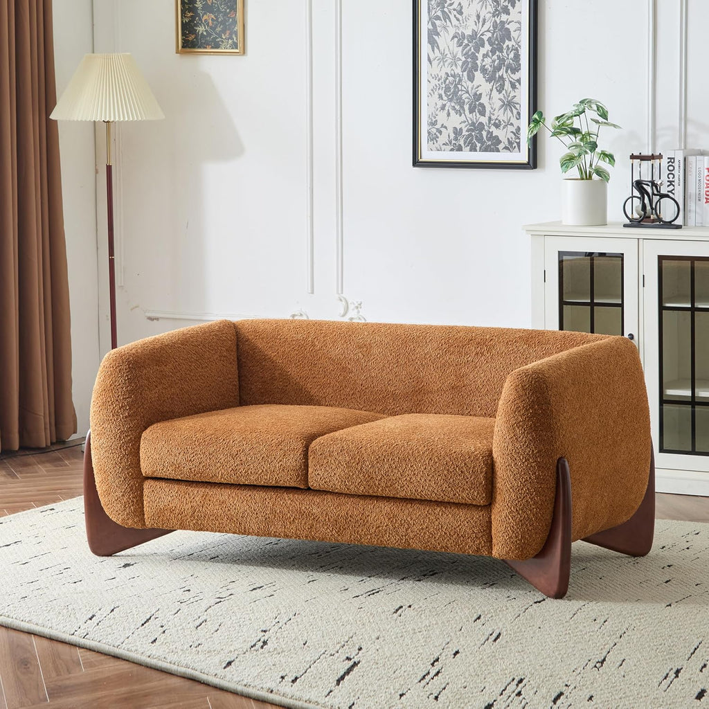 Christopher Knight Home Alma 63' Boucle Loveseat with Wood Legs, 2 Seater Sofa Couches for Living Room, Upholstered Couch Chair, Soft Seating Lounge Sofa Chair, Cozy Loveseat with Armrest, Caramel