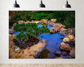 Trykid 20x10ft Zen Garden Pond Backdrop Clear Blue Water Natural Stones Dwarf Pine Tree Lush Greenery Photography Background Calm Spa Meditation Themed Party Decoration Photo Booth Prop Fabric
