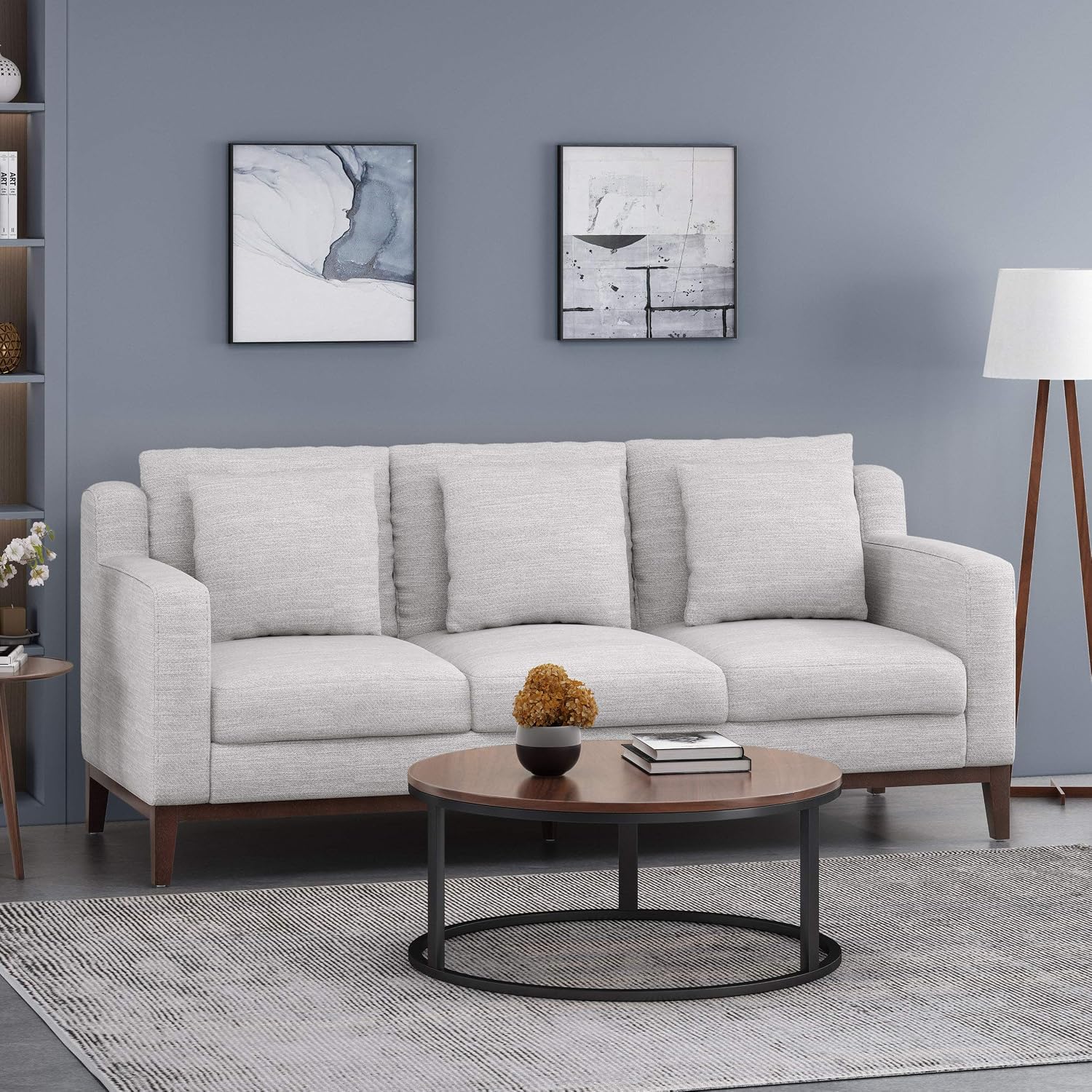 Christopher Knight Home Elliston Sofas, Light Grey + Dark Walnut