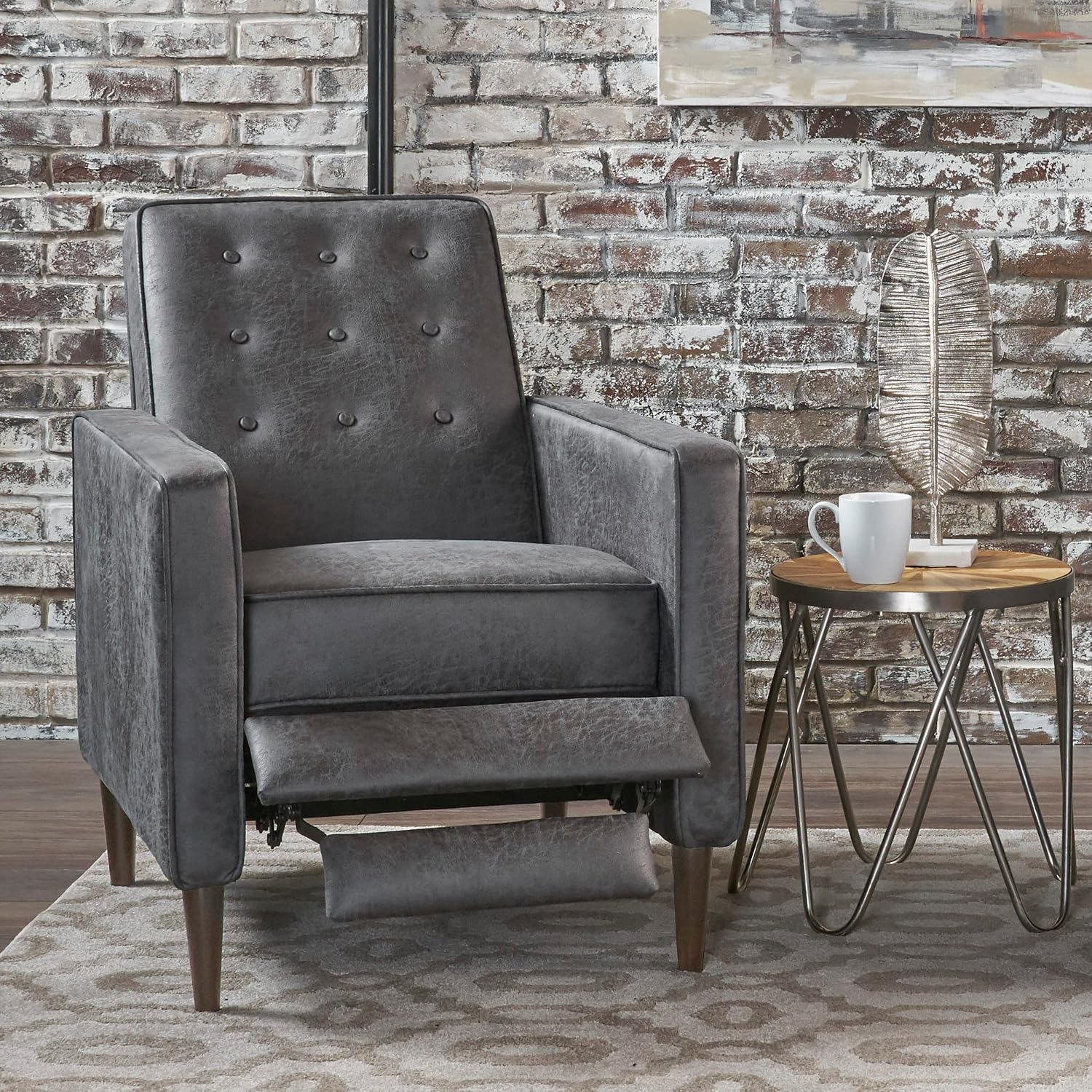 Christopher Knight Home Mervynn Mid-Century Modern Microfiber Recliner, Slate / Dark Espresso