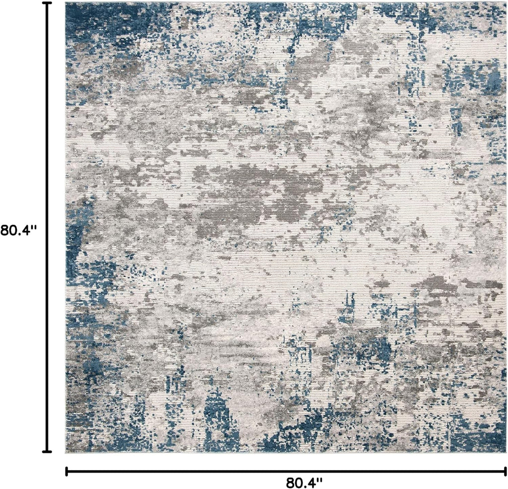 SAFAVIEH Invista Collection Area Rug - 6'7' Square, Grey & Blue, Modern Abstract Design, Non-Shedding & Easy Care, Ideal for High Traffic Areas in Living Room, Bedroom (INV481F)