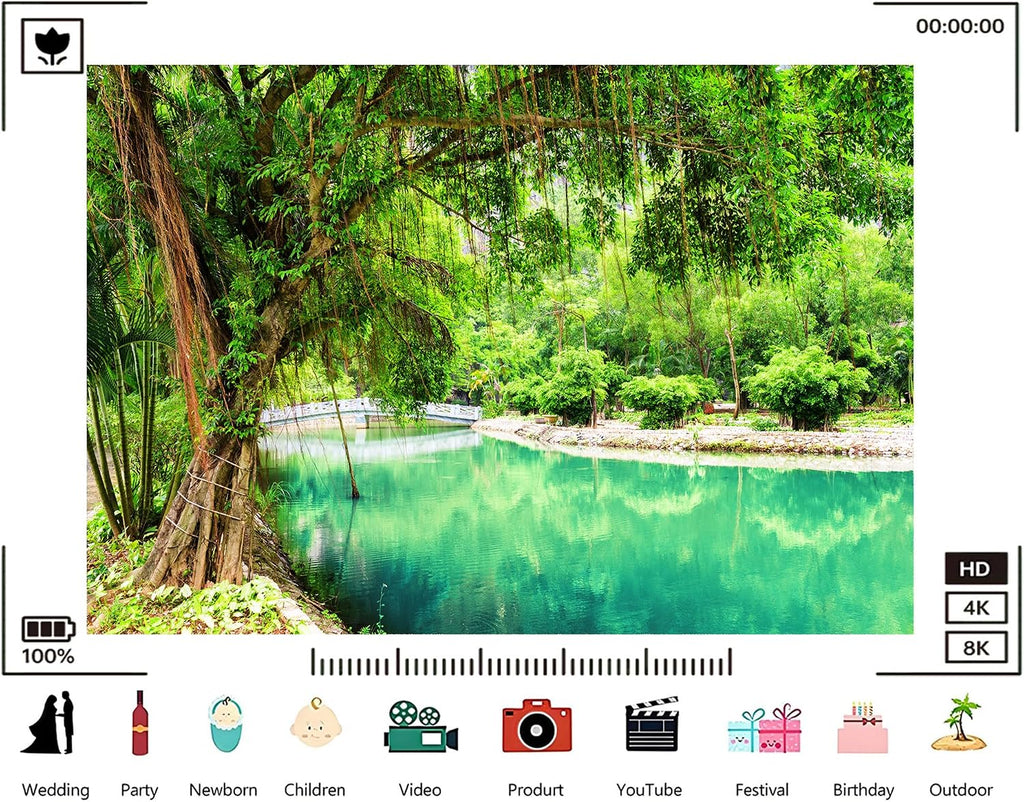 Trykid 20x10ft Lush Tropical River Backdrop White Stone Bridge Dense Greenery Clear Turquoise Water Photography Background Zen Garden Spa Retreat Party Decoration Photo Booth Prop Fabric