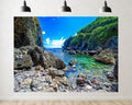 Trykid 20x10ft Clear Cove Rock Backdrop Green Cliff Turquoise Water Photography Background Tropical Adventure Exploration Shoot Tapestry Party Decoration Photo Studio Prop Fabric