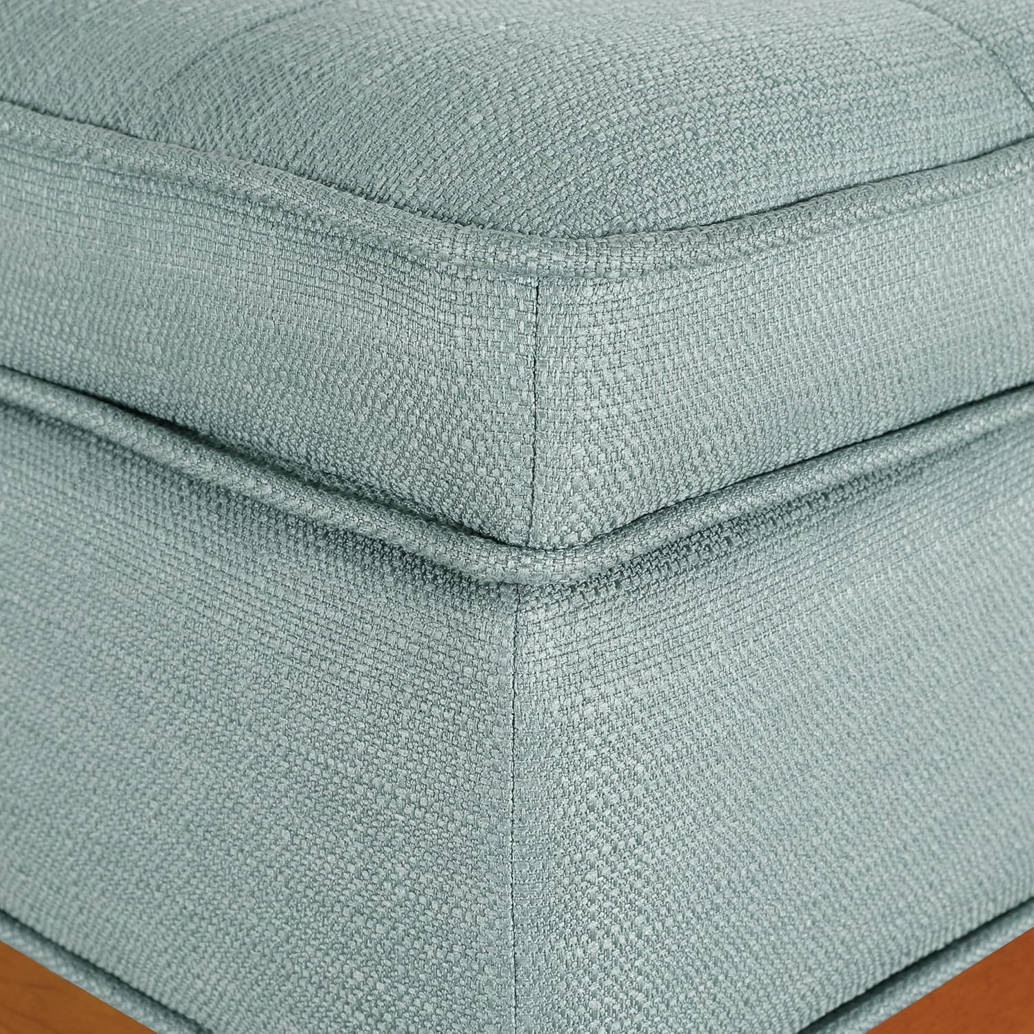 OSP Home Furnishings Katheryn Mid-Century Modern Storage Bench with Tufted Seat and Wood Legs, Sea Blue Fabric