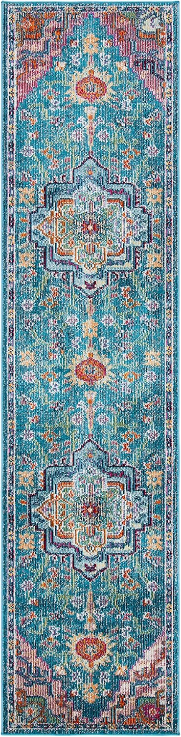 SAFAVIEH Crystal Collection Runner Rug - 2'2' x 11', Teal & Rose, Medallion Distressed Design, Non-Shedding & Easy Care, Ideal for High Traffic Areas in Living Room, Bedroom (CRS501T)