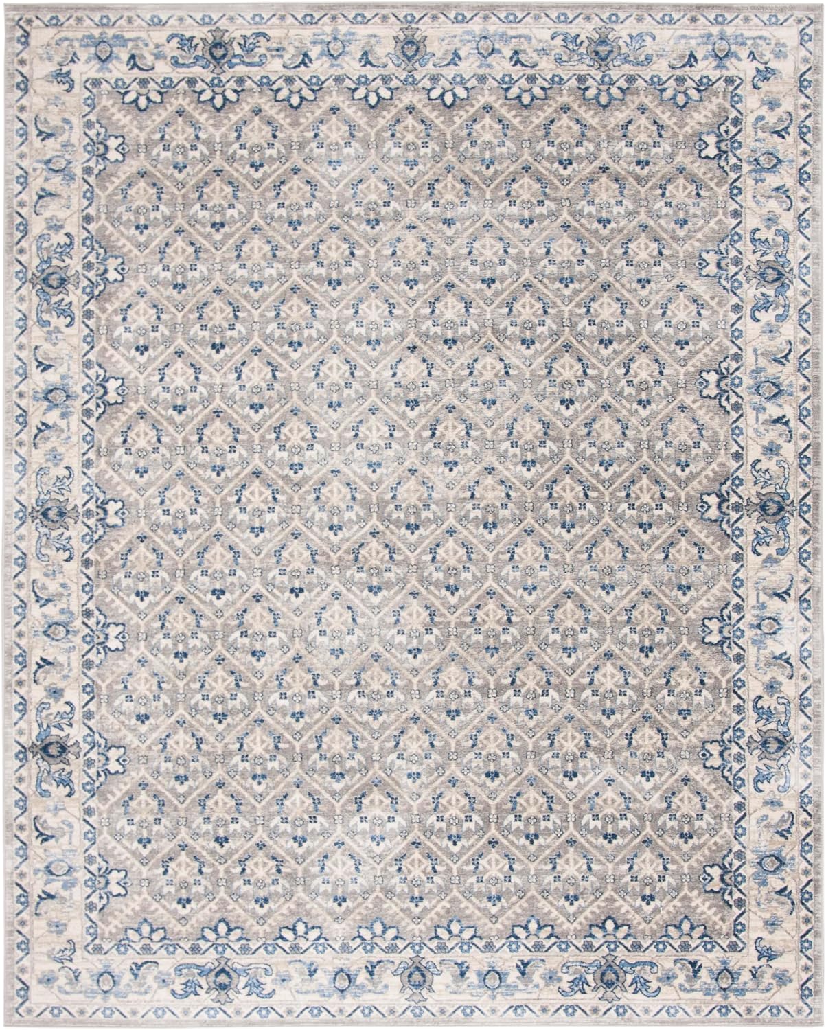 SAFAVIEH Brentwood Collection Area Rug - 9' x 12', Light Grey & Blue, Oriental Distressed Design, Non-Shedding & Easy Care, Ideal for High Traffic Areas in Living Room, Bedroom (BNT869G)