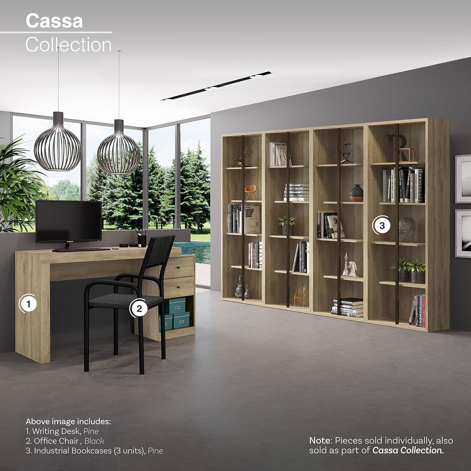 Expandable Desk with Storage Drawers & Open Shelf - Expands from 47 Inch to 57 Inch - Pine Computer Desk with Printer Space - Modern Home Office Table with Drawers - Techni Mobili Blanco Collection