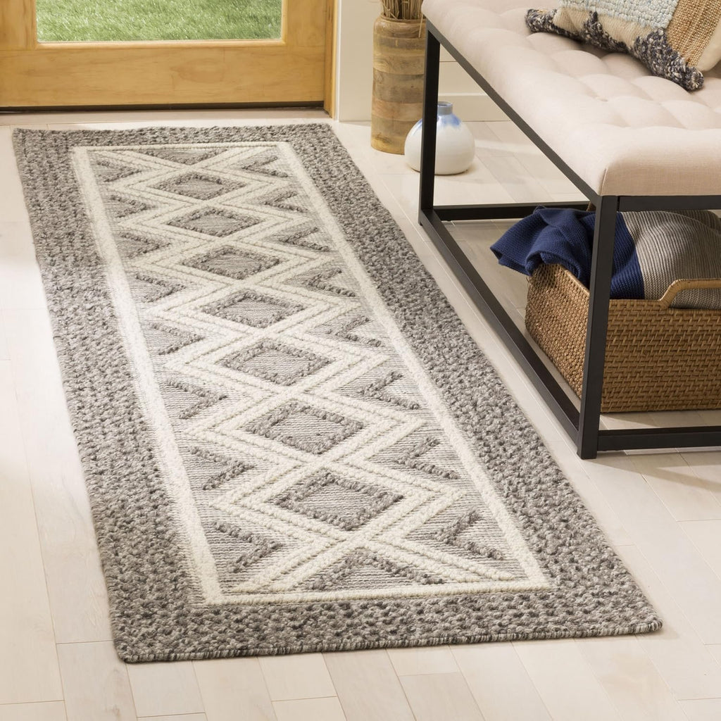 SAFAVIEH Vermont Collection Runner Rug - 2'3' x 14', Grey & Ivory, Handmade Wool & Cotton, Ideal for High Traffic Areas in Living Room, Bedroom (VRM212C)