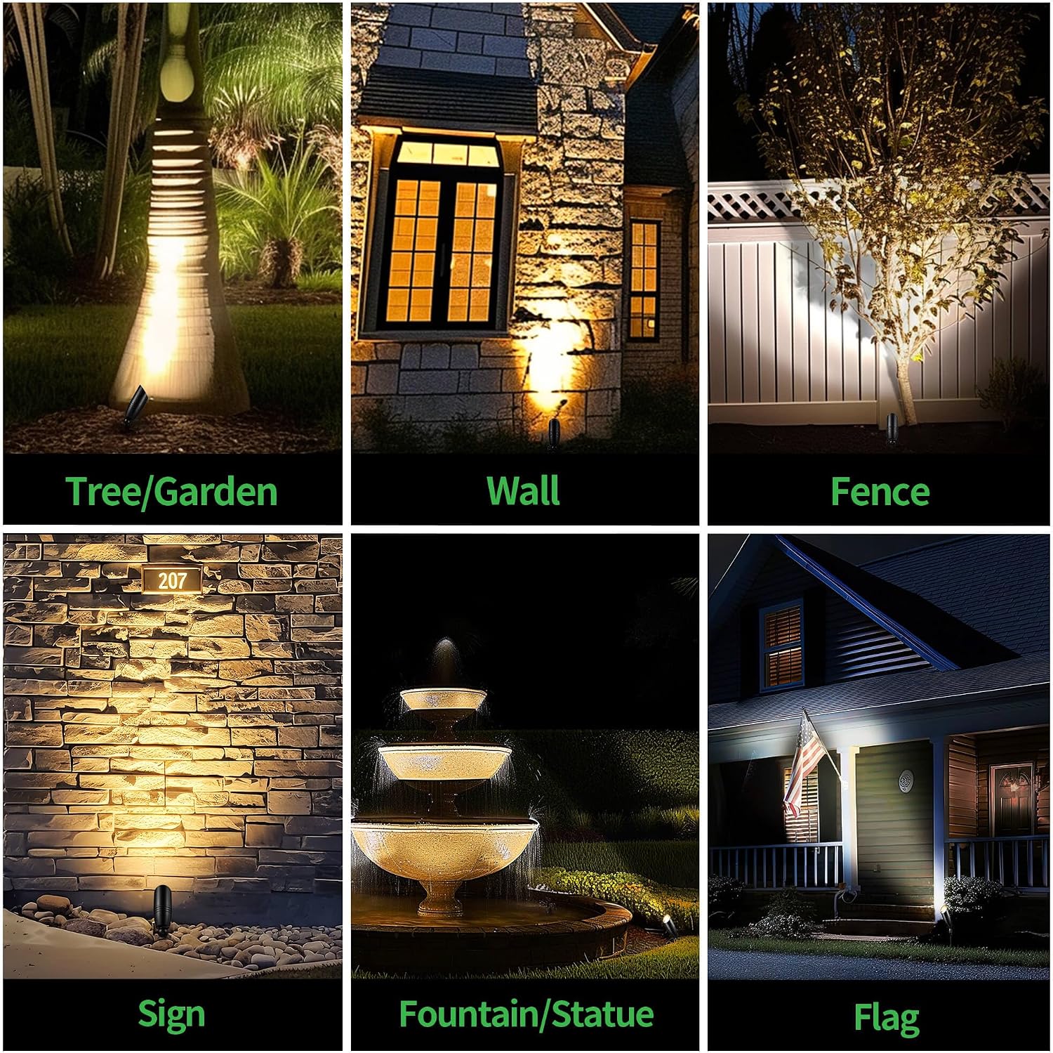 Black 12V Landscape Spotlight, LED Low Voltage Outdoor Light, Aluminum Uplight for Plant Fence Sign Outside Decoration with 5W MR16 Bulb 4000K 6 Pack