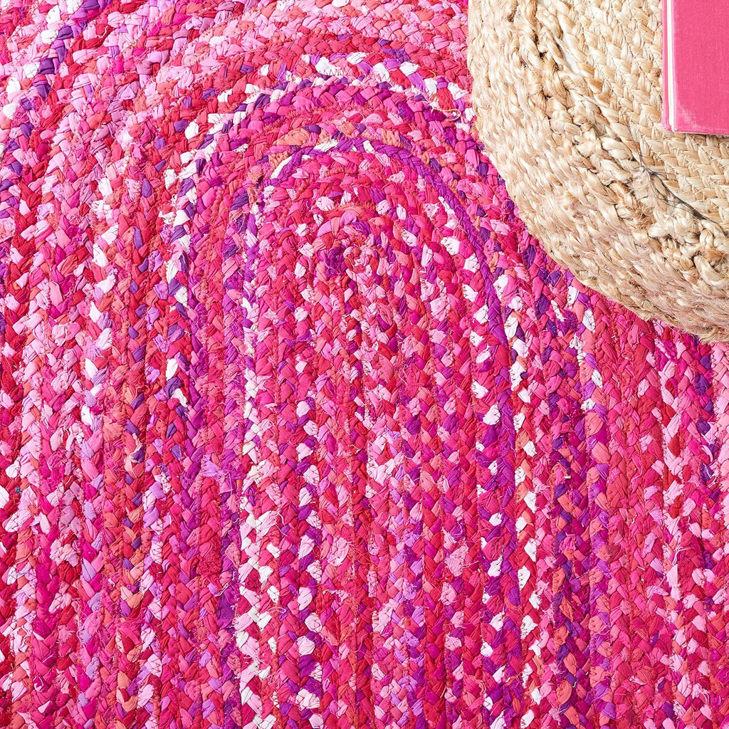 SAFAVIEH Braided Collection Area Rug - 7' Round, Pink & Fuchsia, Handmade Cotton, Ideal for Living Room, Bedroom, Dining Space (BRD451U)