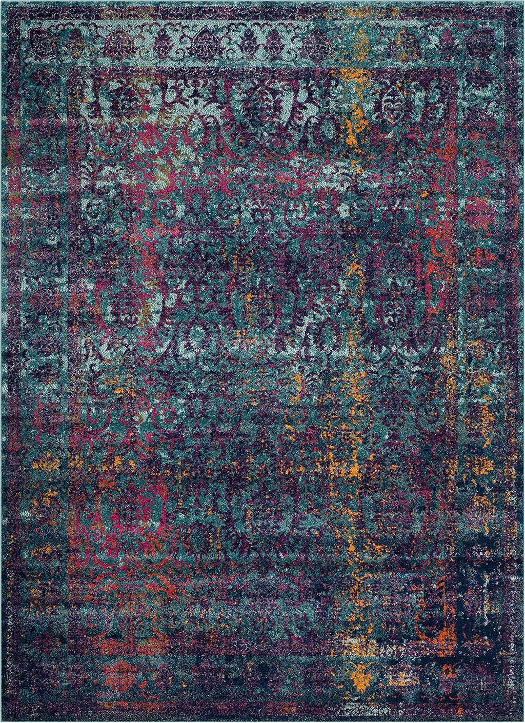 SAFAVIEH Granada Collection 6'7' x 9' Blue/Multi GRA351C Boho Chic Distressed Non-Shedding Living Room Bedroom Dining Home Office Area Rug