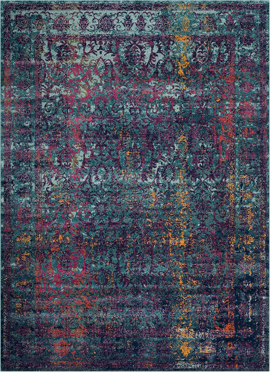 SAFAVIEH Granada Collection 6'7' x 9' Blue/Multi GRA351C Boho Chic Distressed Non-Shedding Living Room Bedroom Dining Home Office Area Rug