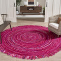SAFAVIEH Braided Collection Area Rug - 7' Round, Pink & Fuchsia, Handmade Cotton, Ideal for Living Room, Bedroom, Dining Space (BRD451U)