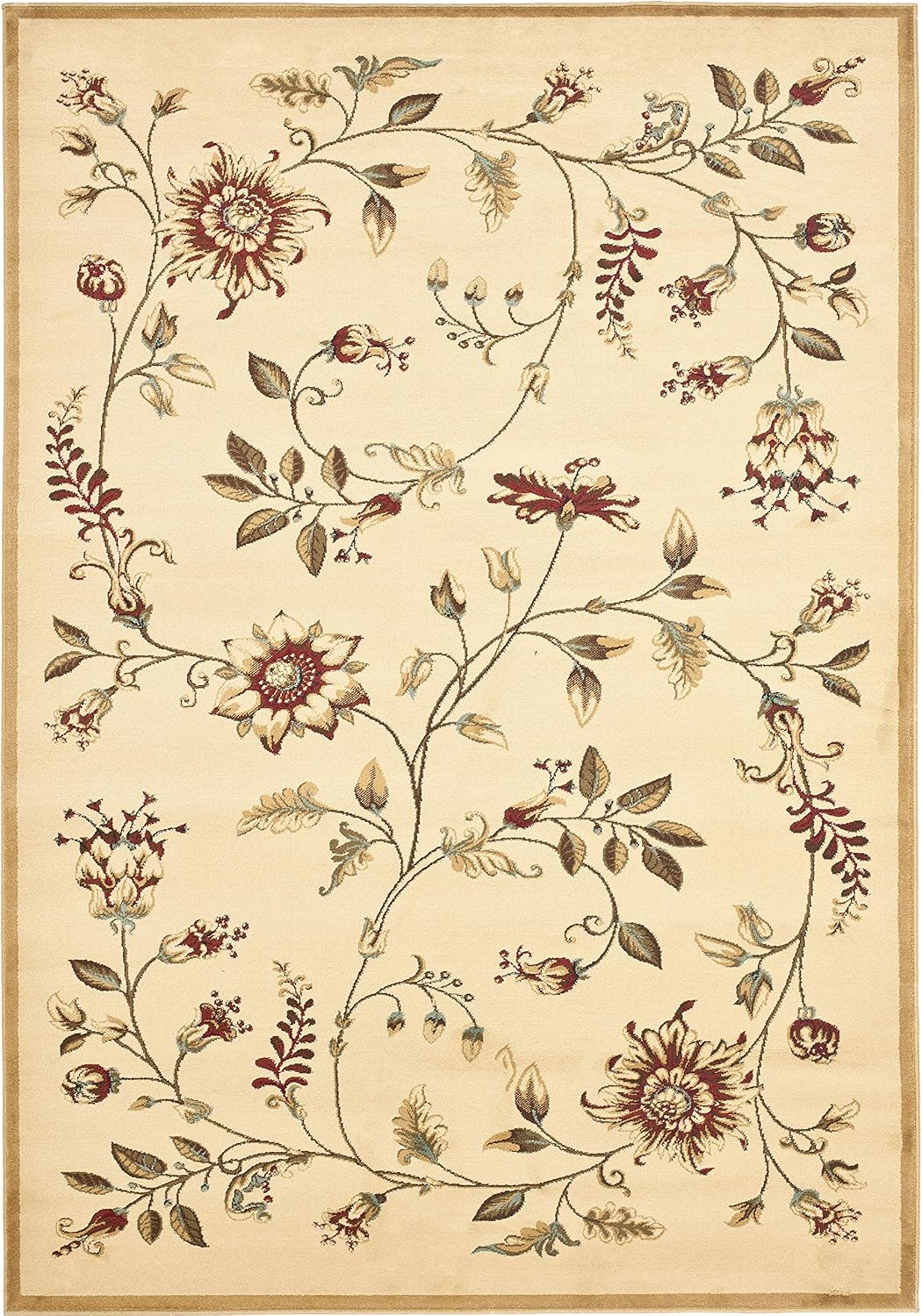SAFAVIEH Lyndhurst Collection Area Rug - 5'3' x 7'6', Ivory & Multi, Traditional Floral Design, Non-Shedding & Easy Care, Ideal for High Traffic Areas in Living Room, Bedroom (LNH552-1291)