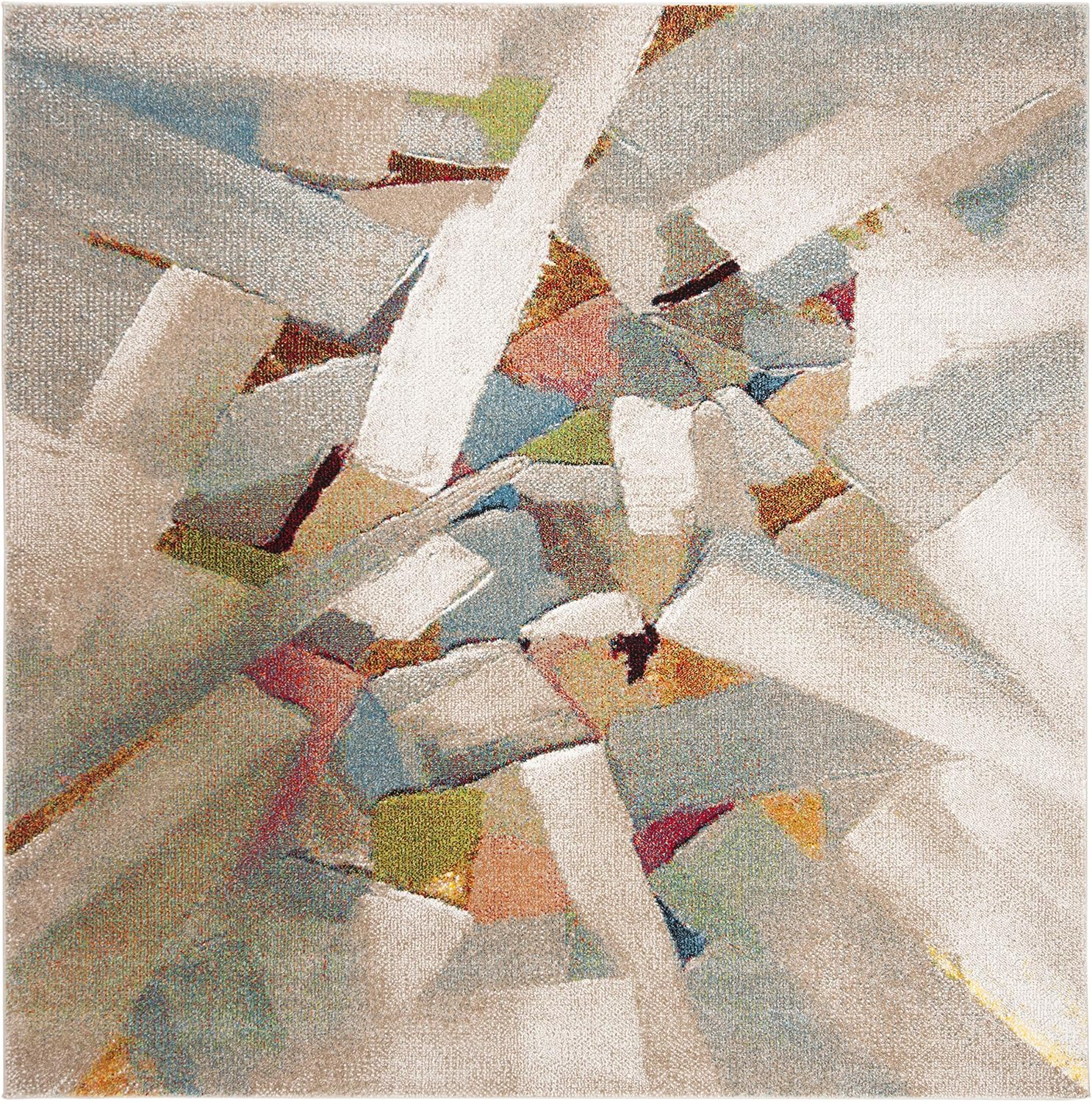 SAFAVIEH Porcello Collection Area Rug - 6'7' Square, Grey & Multi, Modern Abstract Design, Non-Shedding & Easy Care, Ideal for High Traffic Areas in Living Room, Bedroom (PRL6937B)