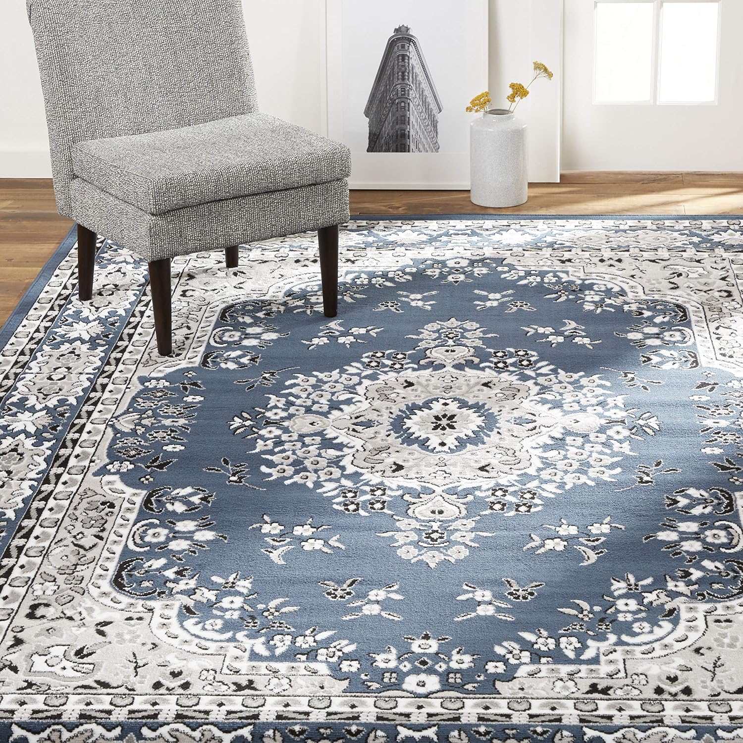 Home Dynamix Premium Sakarya Traditional Medallion Border Area Rug, Midnight Blue, 9'2'x12'5' Rectangle