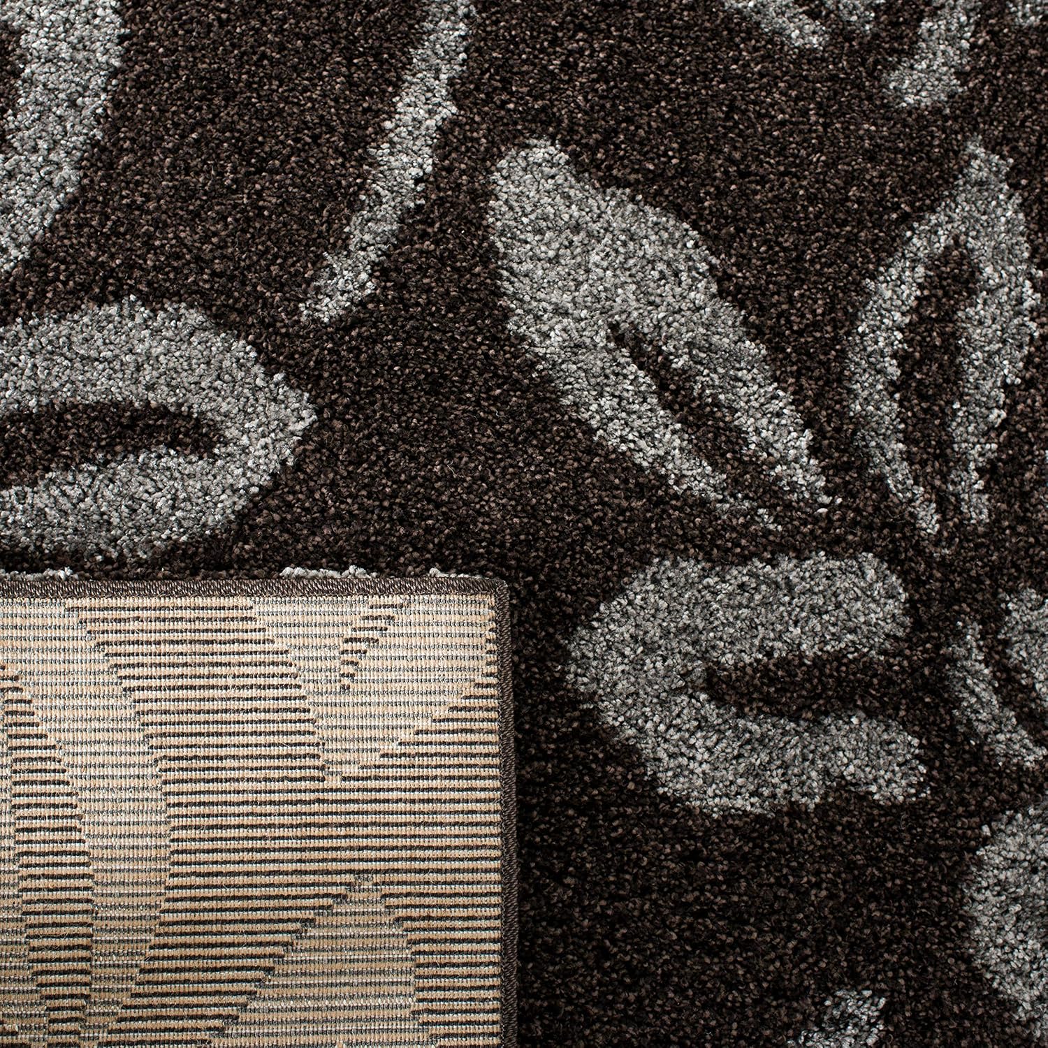 SAFAVIEH Florida Shag Collection Area Rug - 8'6' x 12', Dark Brown & Grey, Floral Design, Non-Shedding & Easy Care, 1.2-inch Thick Ideal for High Traffic Areas in Living Room, Bedroom (SG456-2880)