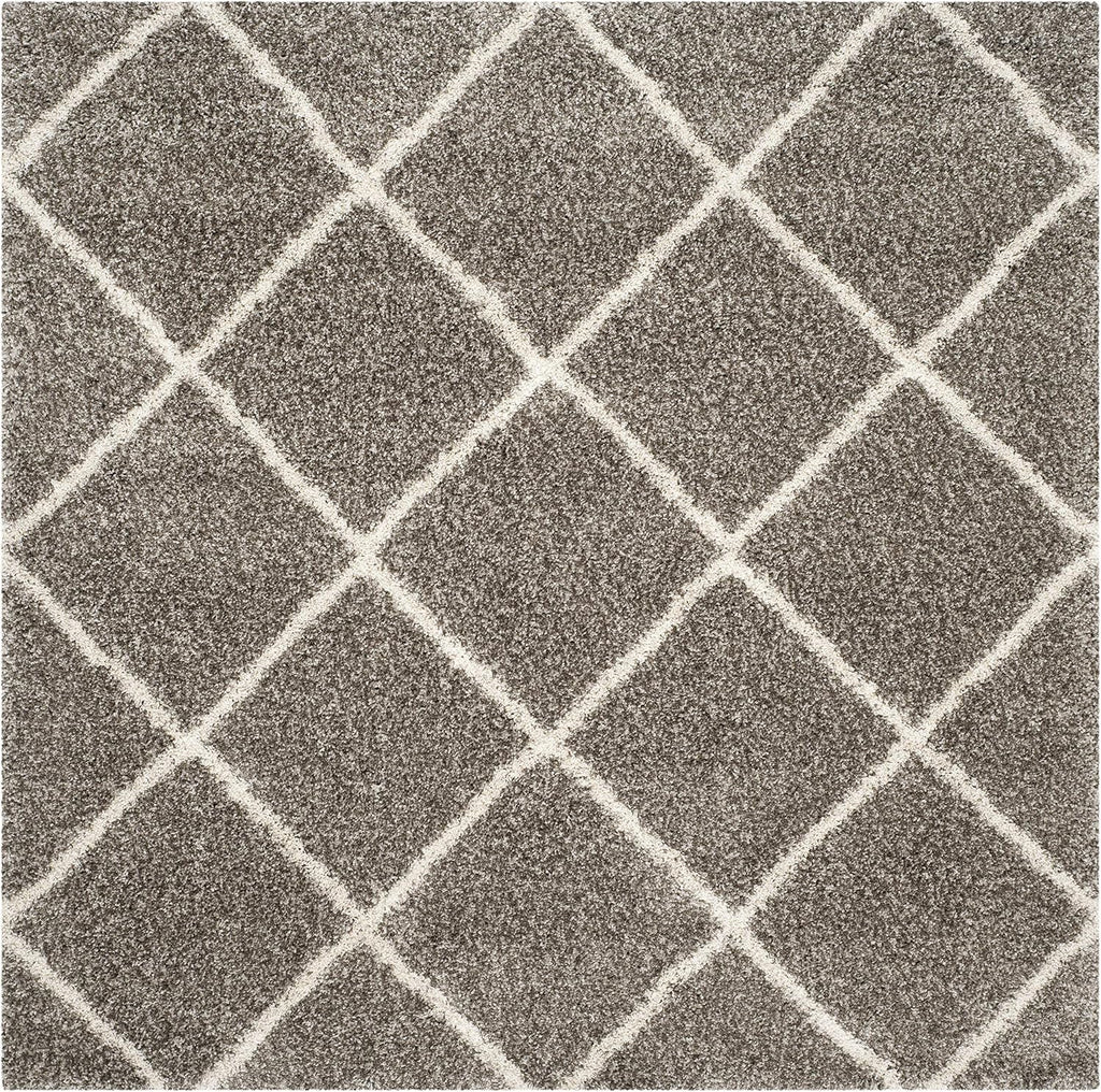 SAFAVIEH Hudson Shag Collection Area Rug - 9' Square, Grey & Ivory, Modern Trellis Design, Non-Shedding & Easy Care, 2-inch Thick Ideal for High Traffic Areas in Living Room, Bedroom (SGH281B)