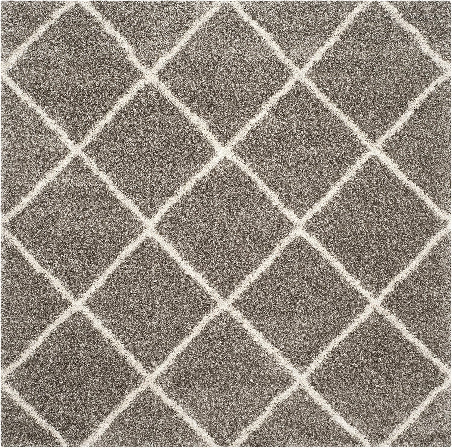 SAFAVIEH Hudson Shag Collection Area Rug - 9' Square, Grey & Ivory, Modern Trellis Design, Non-Shedding & Easy Care, 2-inch Thick Ideal for High Traffic Areas in Living Room, Bedroom (SGH281B)