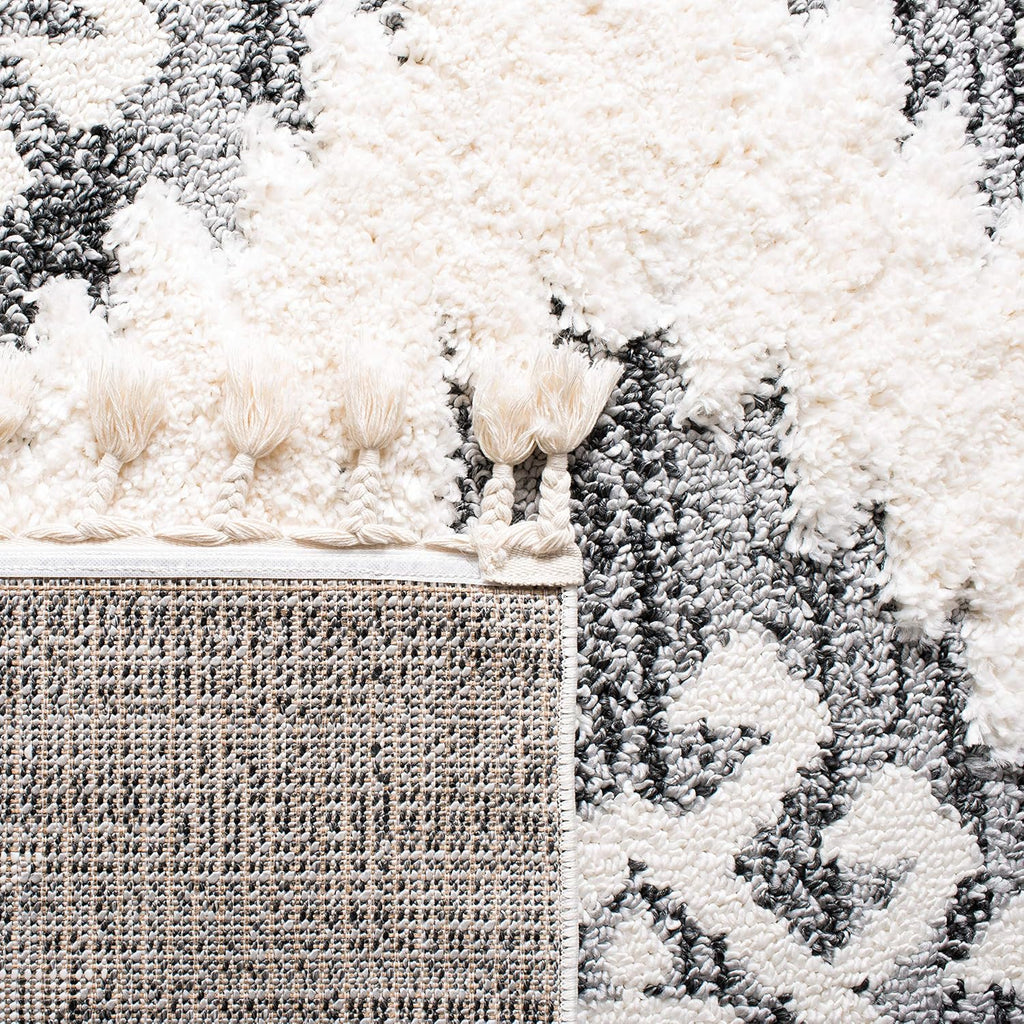 SAFAVIEH Moroccan Tassel Shag Collection Area Rug - 9' Square, Ivory & Grey, Boho Design, Non-Shedding & Easy Care, 2-inch Thick Ideal for High Traffic Areas in Living Room, Bedroom (MTS652F)