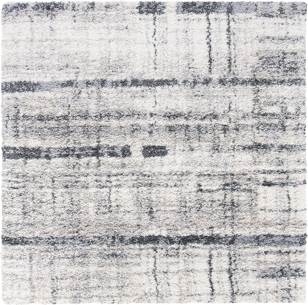 SAFAVIEH Fontana Shag Collection Area Rug - 6'7' Square, Ivory & Grey, Modern Design, Non-Shedding & Easy Care, 2-inch Thick Ideal for High Traffic Areas in Living Room, Bedroom (FNT855A)