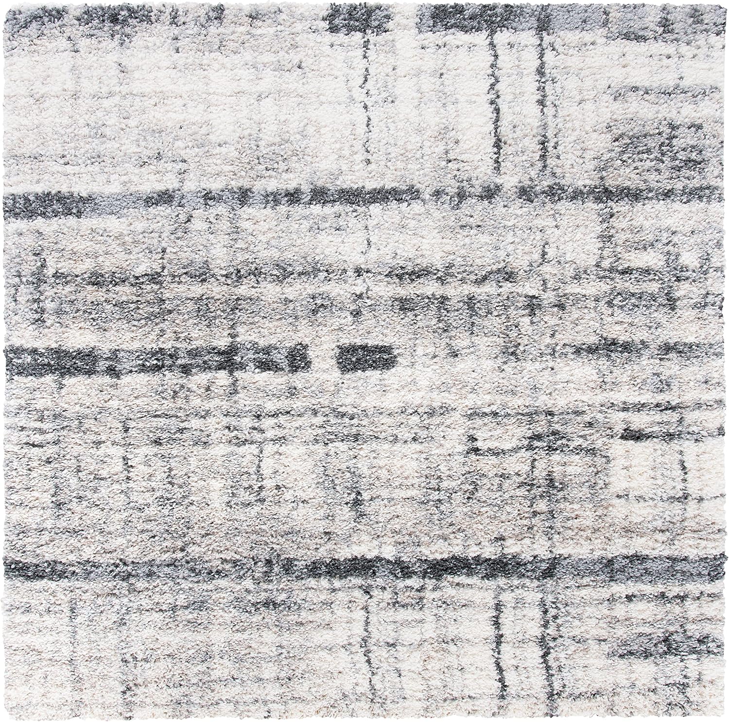 SAFAVIEH Fontana Shag Collection Area Rug - 6'7' Square, Ivory & Grey, Modern Design, Non-Shedding & Easy Care, 2-inch Thick Ideal for High Traffic Areas in Living Room, Bedroom (FNT855A)