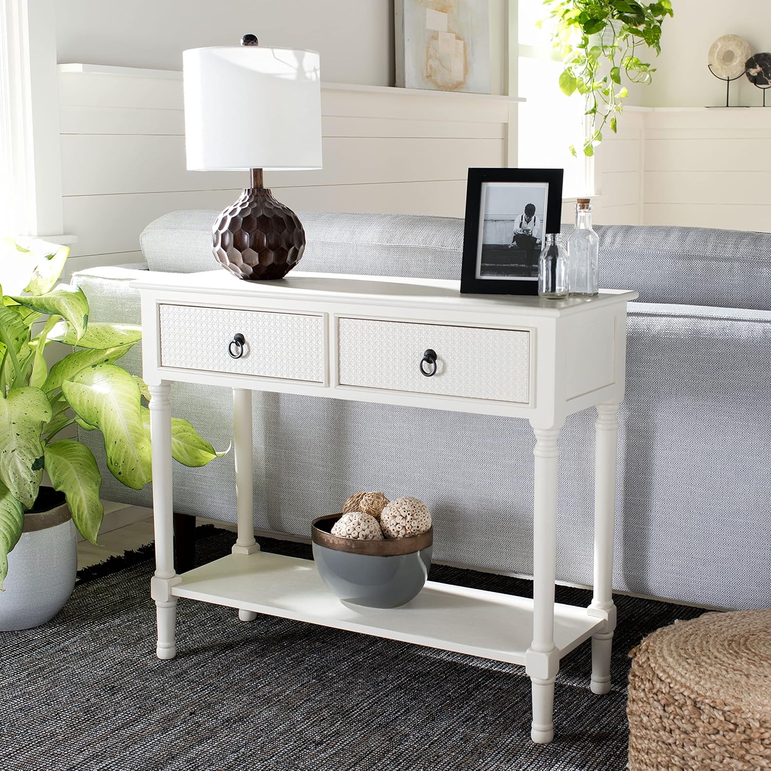 Safavieh Home Collection Haines White 2-Drawer Bottom Shelf Console Table