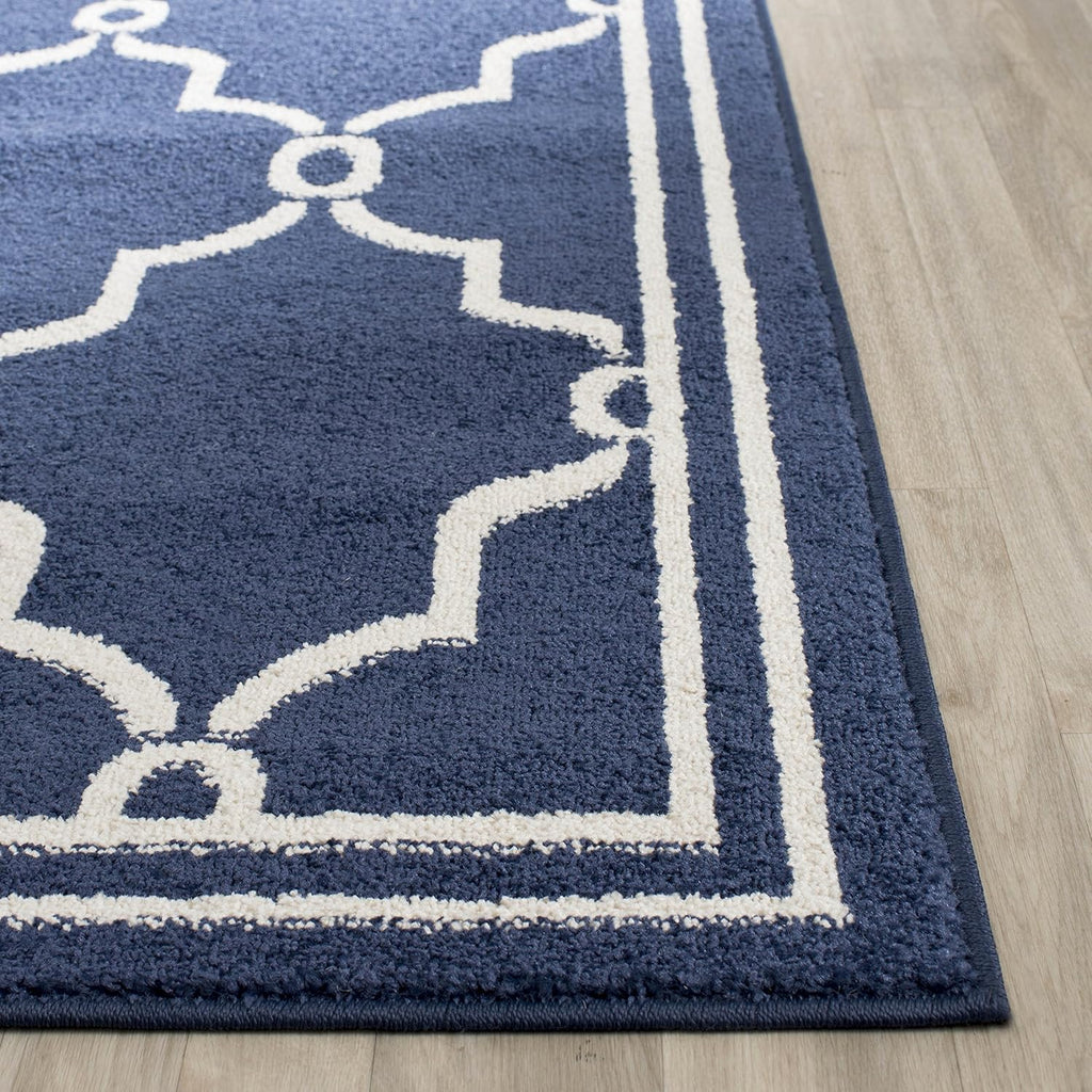 SAFAVIEH Amherst Collection Area Rug - 9' x 12', Navy & Beige, Trellis Design, Non-Shedding & Easy Care, Ideal for High Traffic Areas in Living Room, Bedroom (AMT414P)