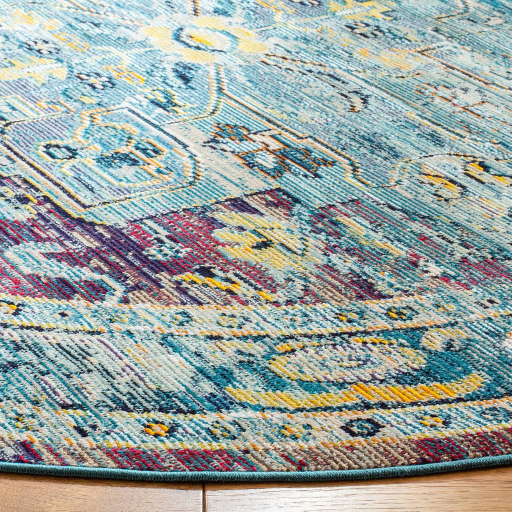 SAFAVIEH Crystal Collection Area Rug - 7' Round, Teal & Purple, Medallion Distressed Design, Non-Shedding & Easy Care, Ideal for High Traffic Areas in Living Room, Bedroom (CRS503D)